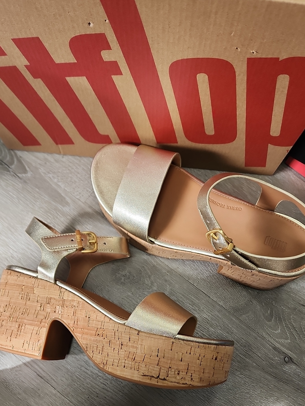 Fitflop Metallic Gold Cork Platform Sandals
